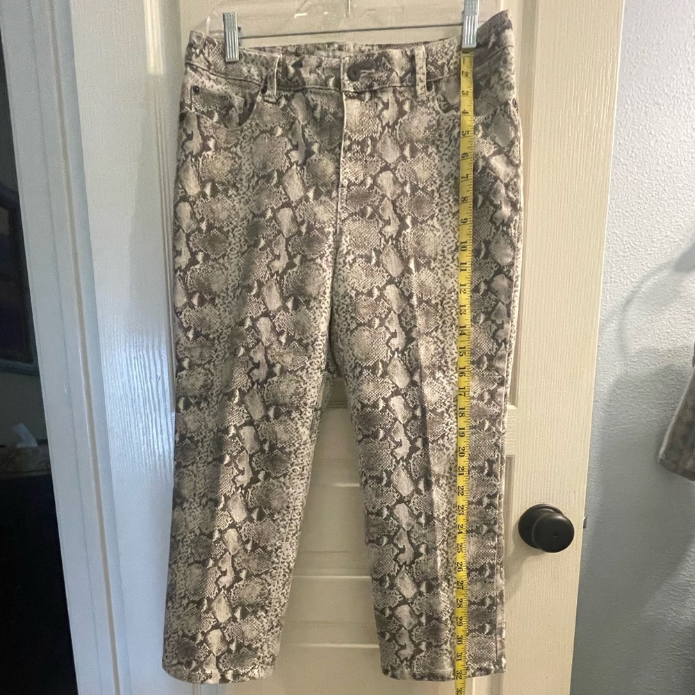 Chico's Platinum Denim Snakeskin Print Jeans